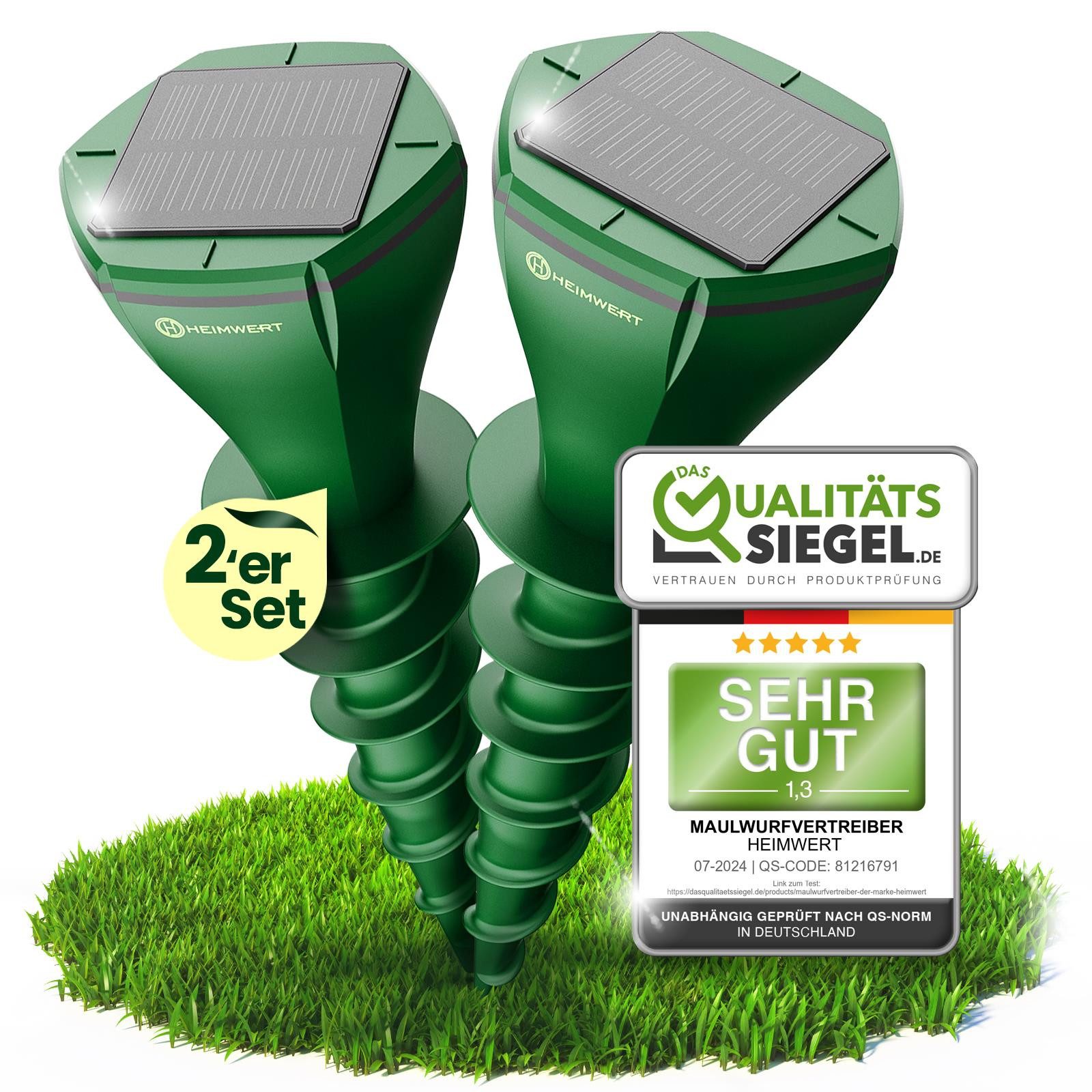 HEIMWERT Ultraschall-Tierabwehr HEIMWERT Maulwurf Vertreiber Wühlmausschreck 2er Pack, 2-tlg., hocheffizientes Erdschall System mit 3 Wechselfrequenzen