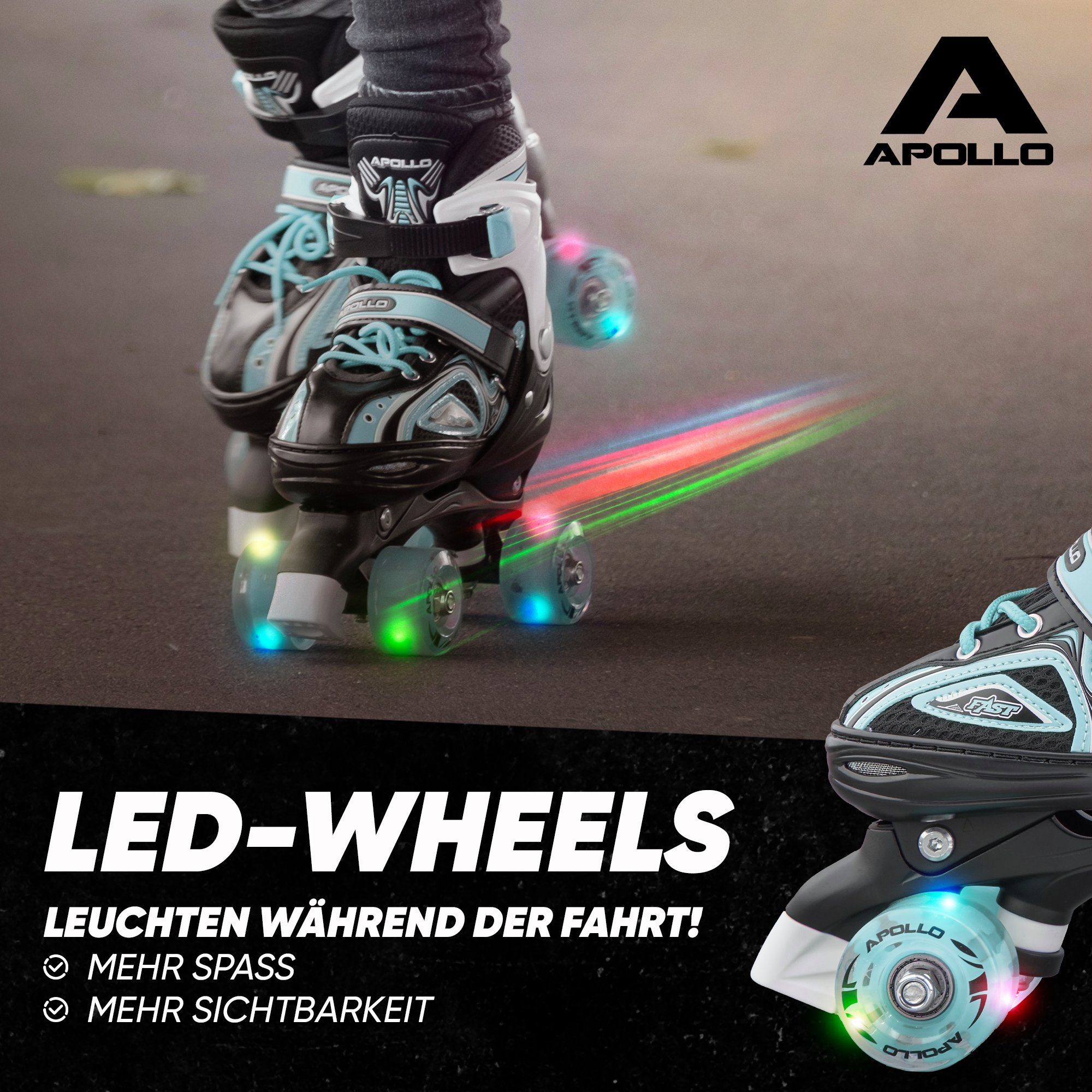 Apollo Rollschuhe LED Rollschuhe größenverstellbar Super Quads X-Pro, größenverstellbare Roller Skates für Mädchen und Jungen - Größen 31-42
