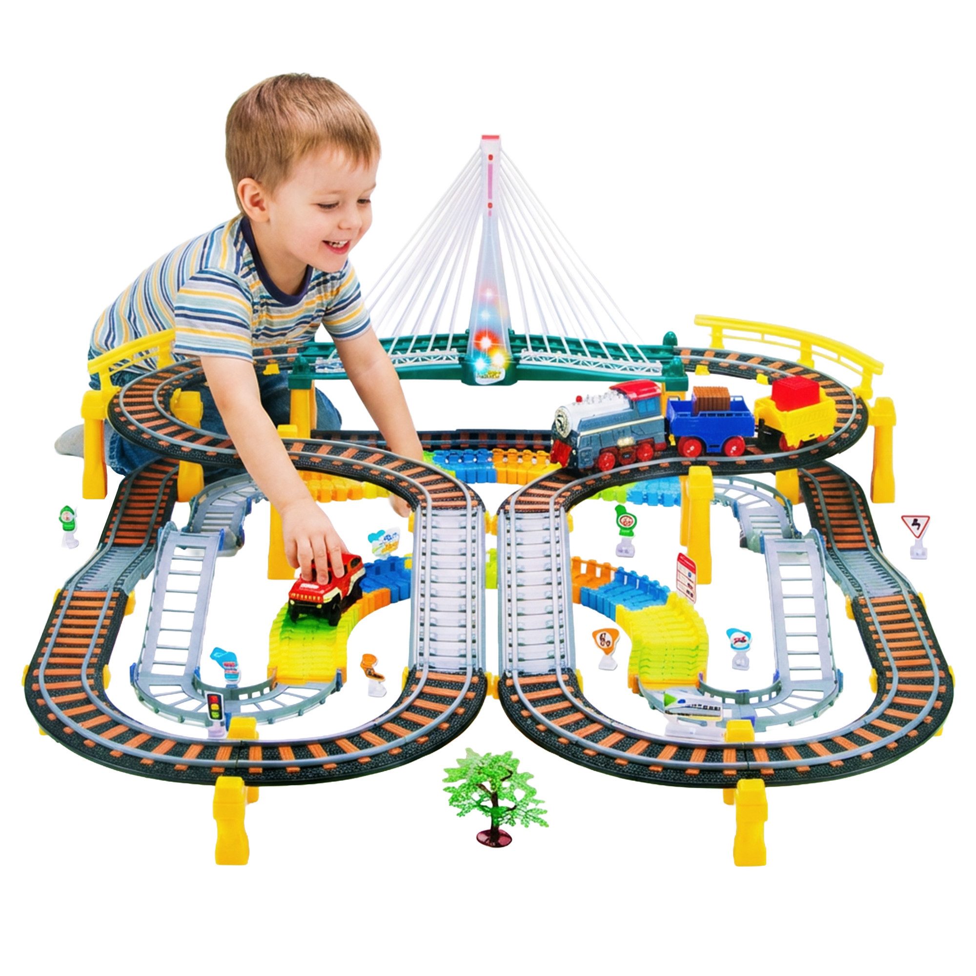 kinderplay Spielzeug-Zug Elektrische Eisenbahn mit Rennbahn – 2-in-1 Spielset für Kinder, (Set)