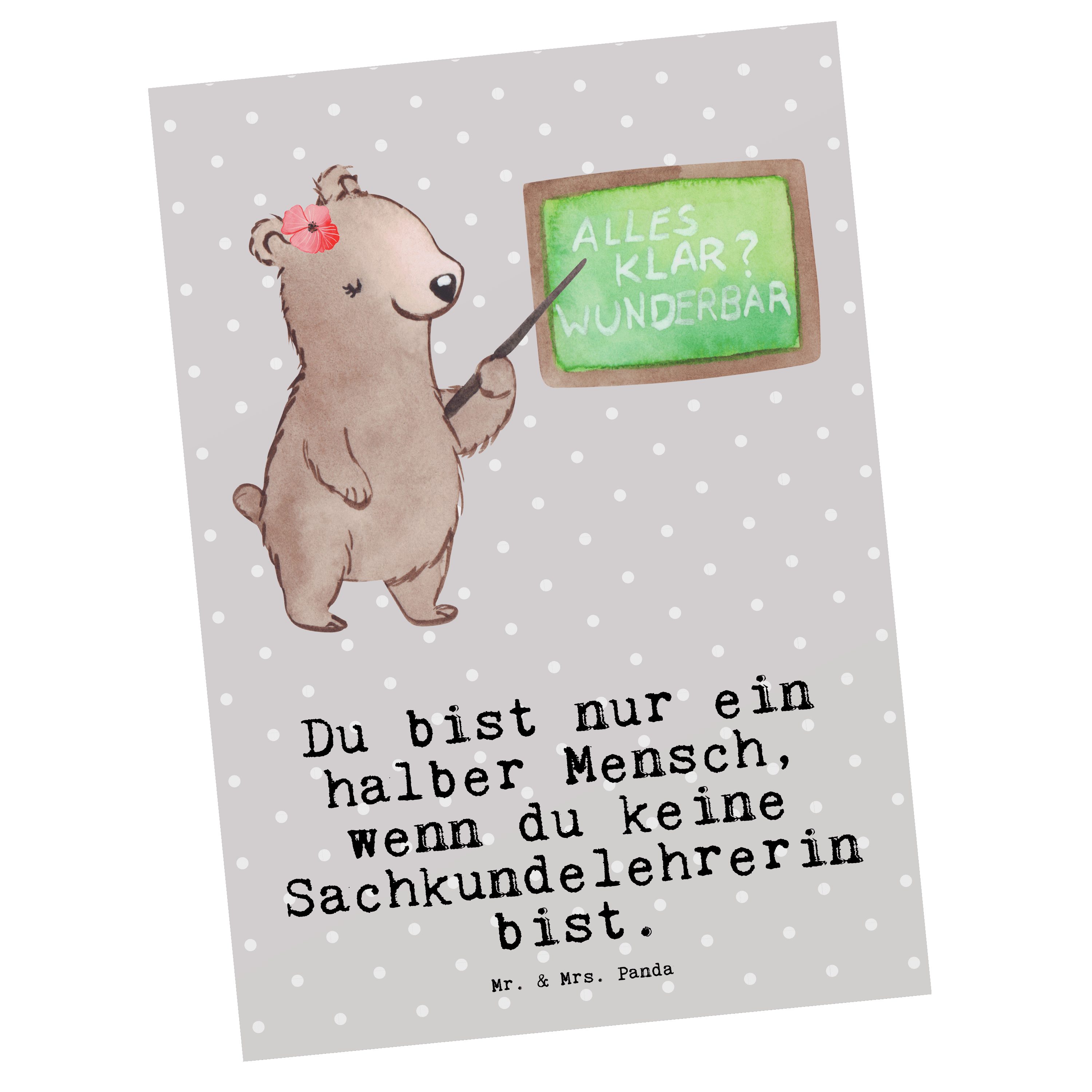Mr. & Geschenk, Einladungskarte Mrs. - Grau - Pastell mit Herz Sachkundelehrerin Postkarte Panda