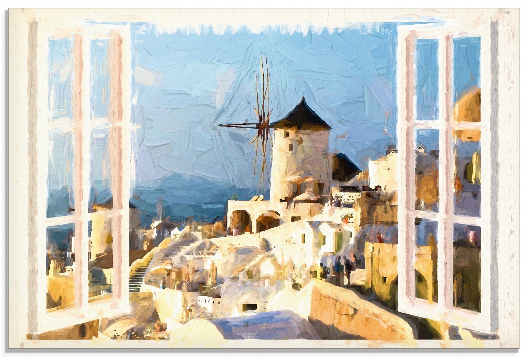 Artland Glasbild Blick durch das Fenster St), Fensterblick (1 verschiedenen in Größen Santorin, auf