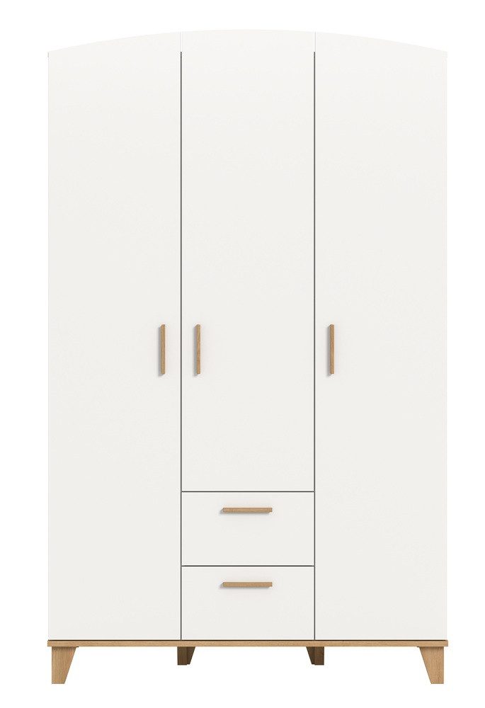 xonox.home Kleiderschrank Garderobenschrank Kleiderschrank Stella 3-türig, weiß / Artisan Eiche 122 cm