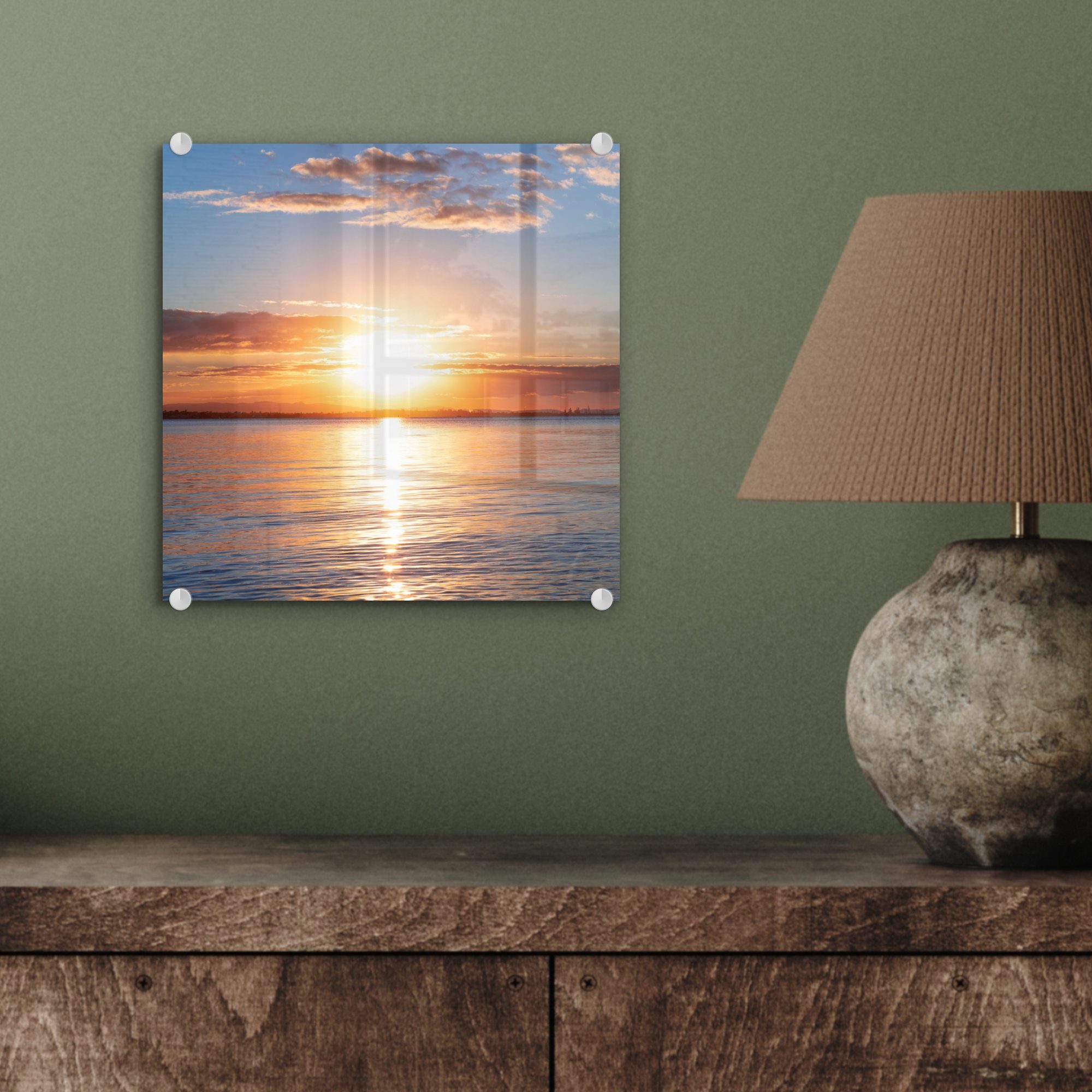 MuchoWow Acrylglasbild Meer Wandbild - Foto Wanddekoration Farben, - (1 - auf auf Glasbilder Glas - St), Sonne Glas - Bilder