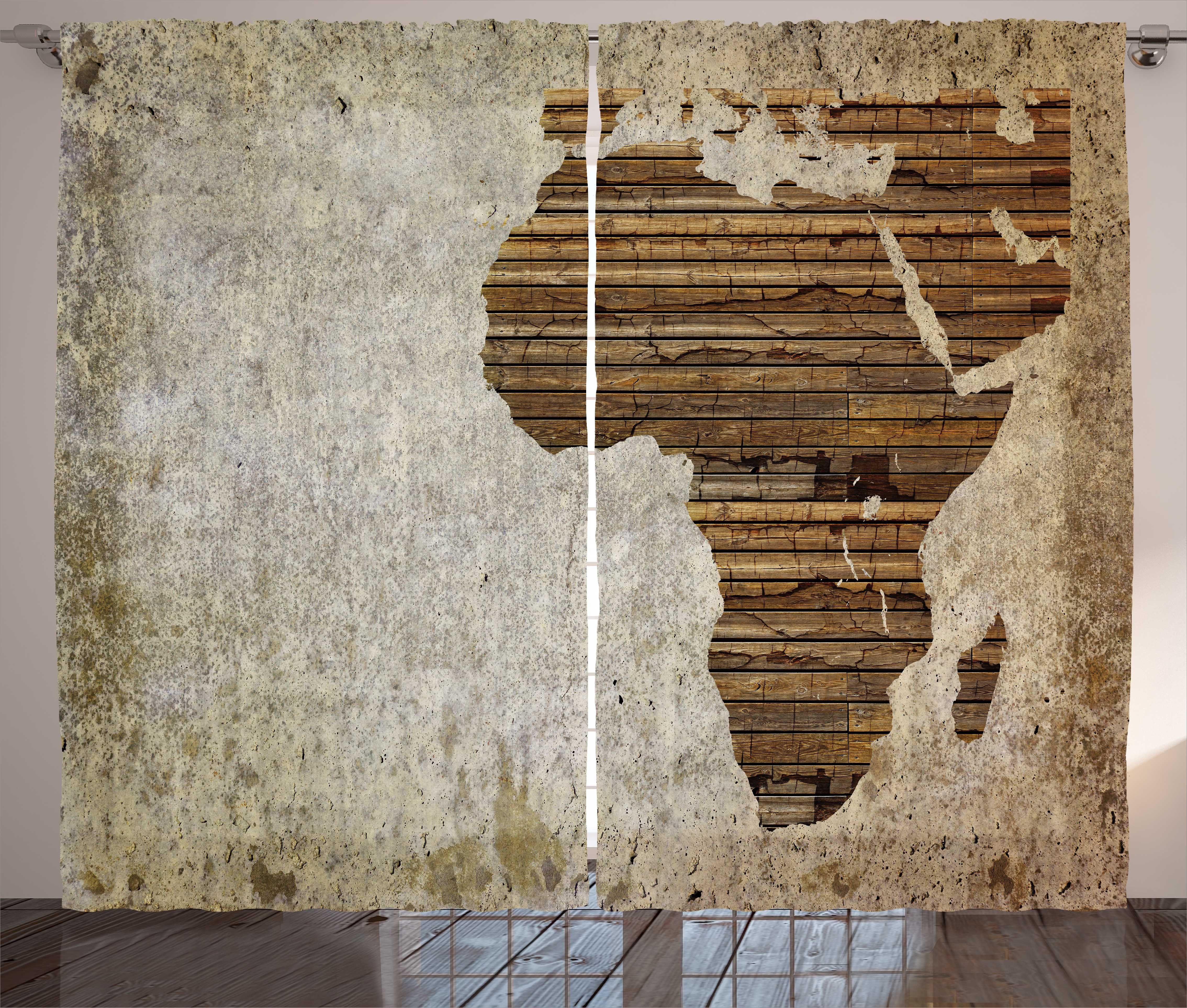 Gardine Schlafzimmer Kräuselband Vorhang mit Schlaufen und Haken, Abakuhaus, afrikanisch Hölzerne Planke Karte