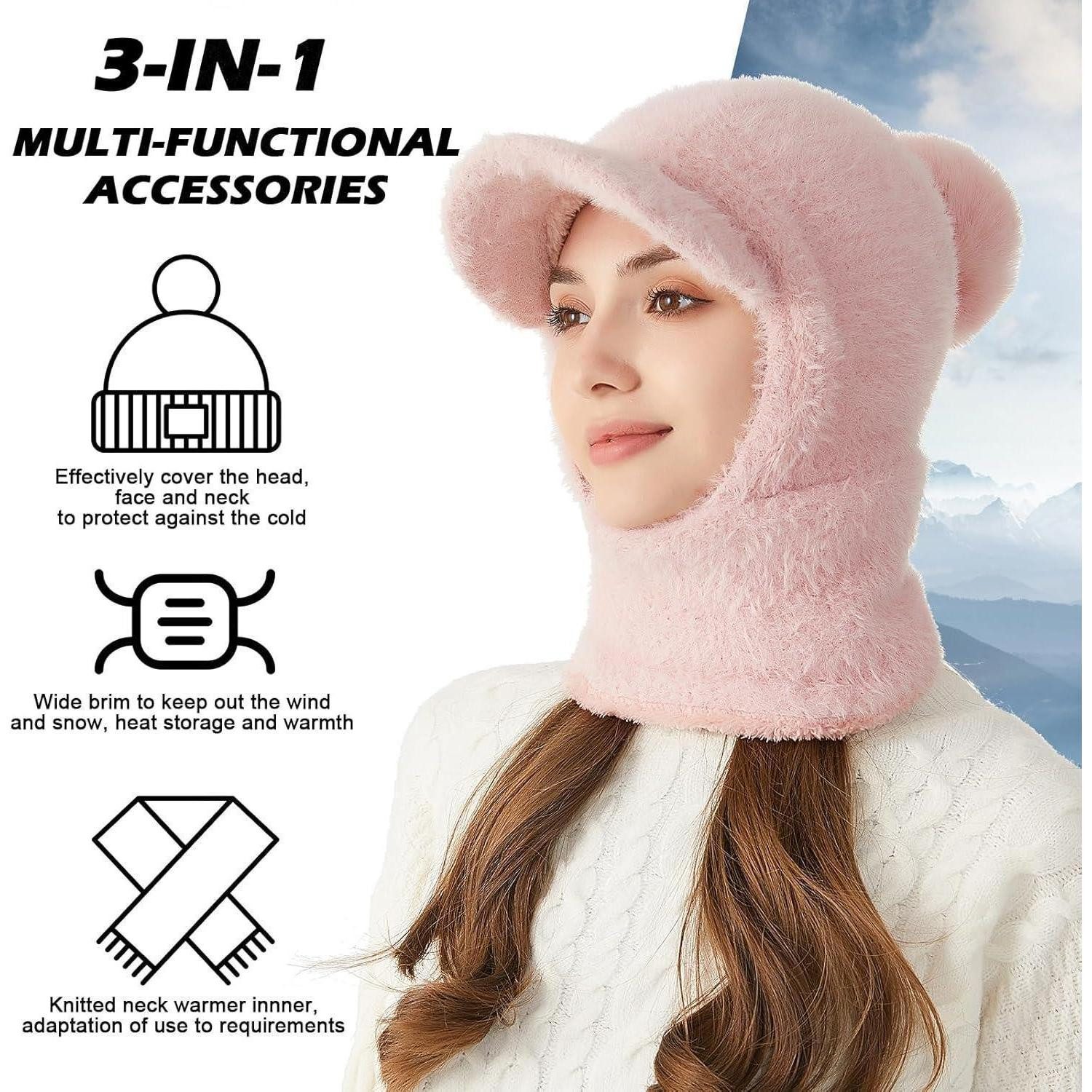 LuxusKollektion Sturmhaube Strickmütze Damen Mädchen Sturmhaube Fleece Rosa