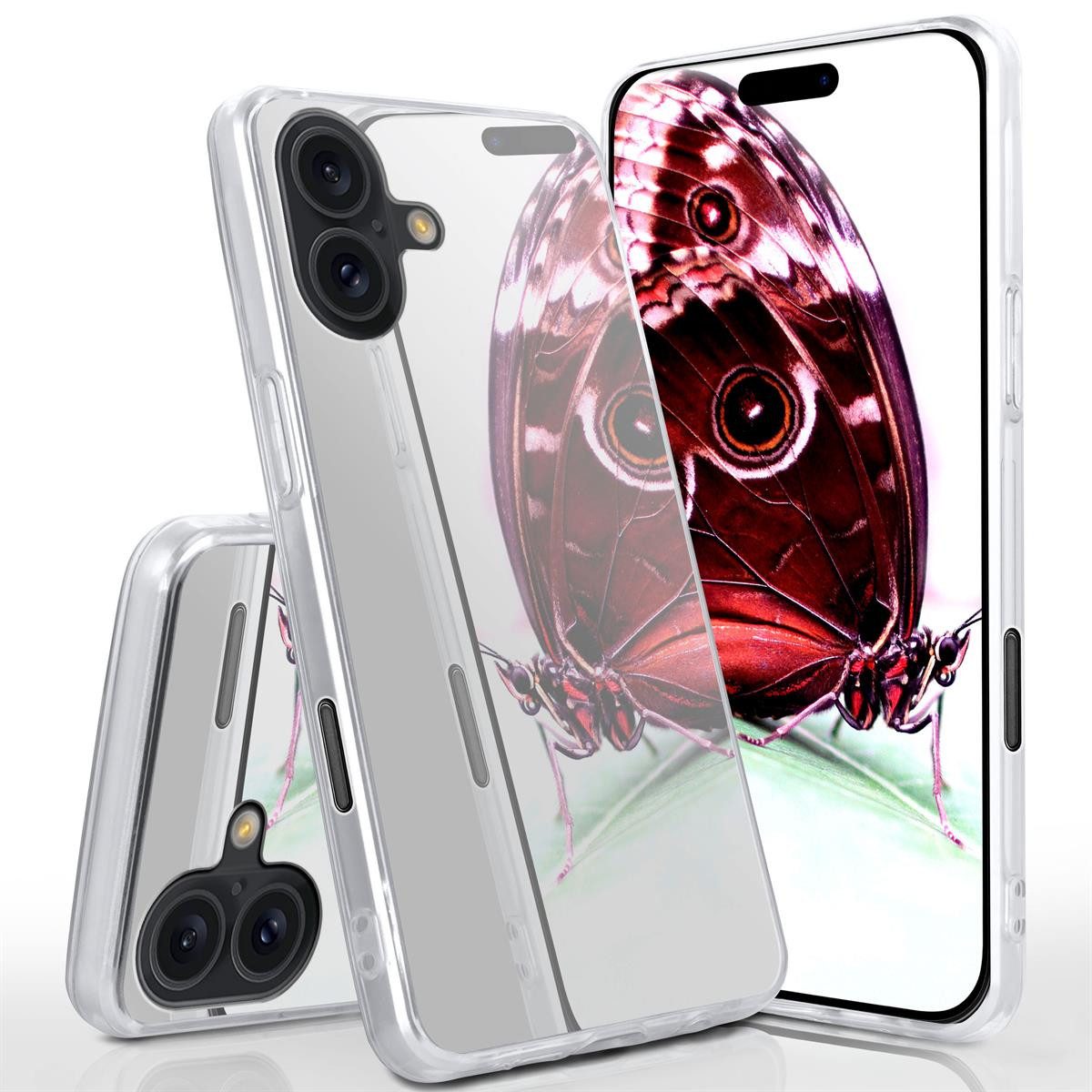 moex Handyhülle für iPhone 16 Plus Hülle Spiegel Mirror Case Silber 6,7 Zoll, Silikon Handyhülle verspiegelte Rückseite Stylische Handy Schutzhülle