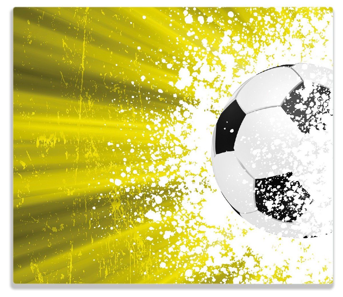 Wallario Herd-Abdeckplatte Fußball - Splashing Design in gelb, ESG-Sicherheitsglas, (Glasplatte, 1 tlg., inkl. 5mm Noppen), verschiedene Größen