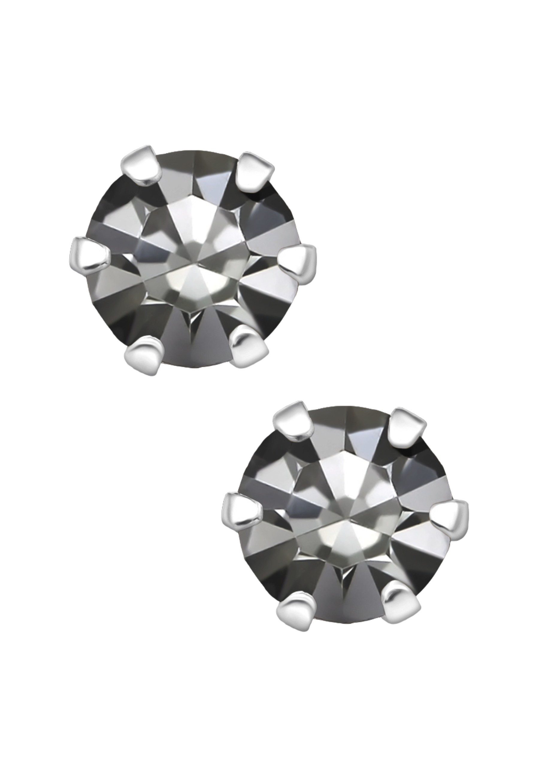 Diademita Paar Ohrstecker Silberne Runde 5 mm Ohrstecker mit Kristallen (Set)