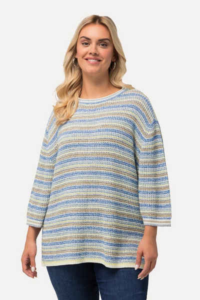 Ulla Popken Fleecepullover Pullover Ringel Oversized Rundhals 3/4-Arm