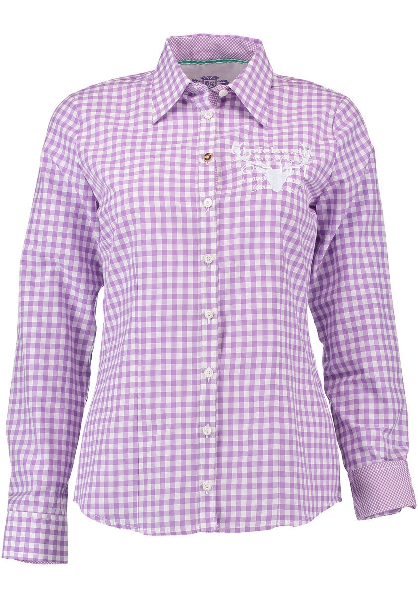 OS Trachten Trachtenbluse Pidara Tailliert, Kontraststoff, Schriftzug und H günstig online kaufen