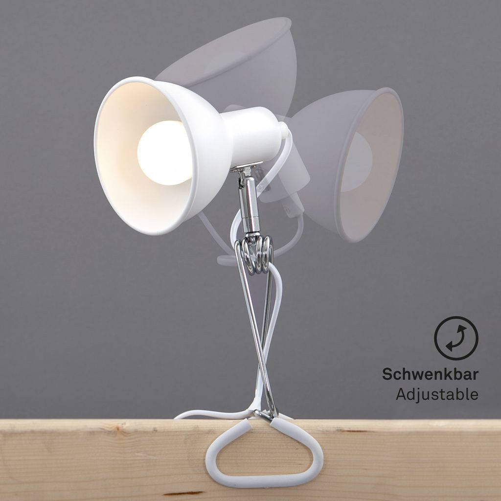Briloner Leuchten Tischleuchte 2790-016, ohne Leuchtmittel, 2700K - Extra-Warmweiß, Klemmleuchte, 30,5x11x13cm, Weiß, max.8W, E14, Leselampe, Bett, Büro