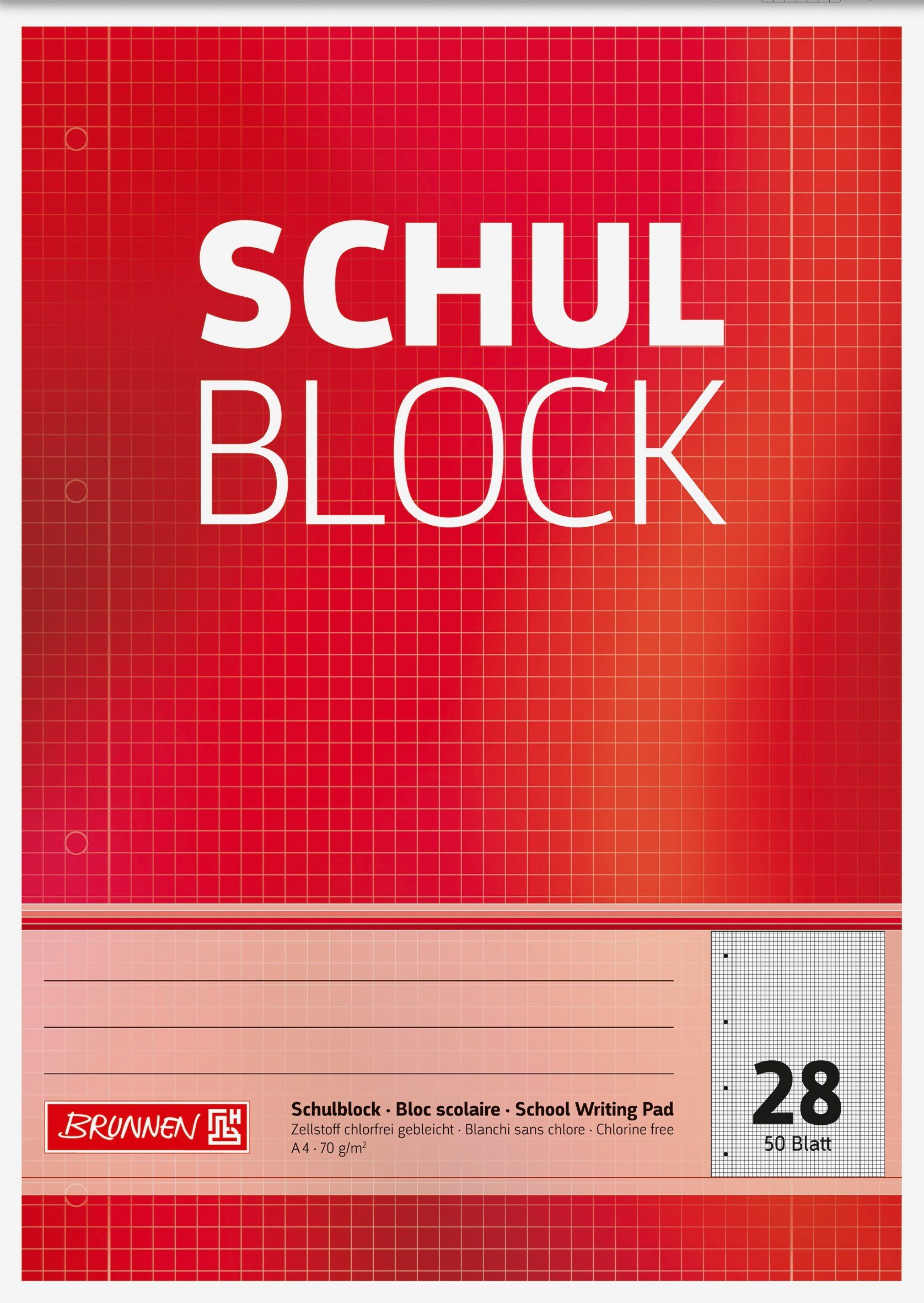 BRUNNEN Collegeblock Block "Schulblock" A4 kariert, mit Randlinie innen und außen, Lin. 28