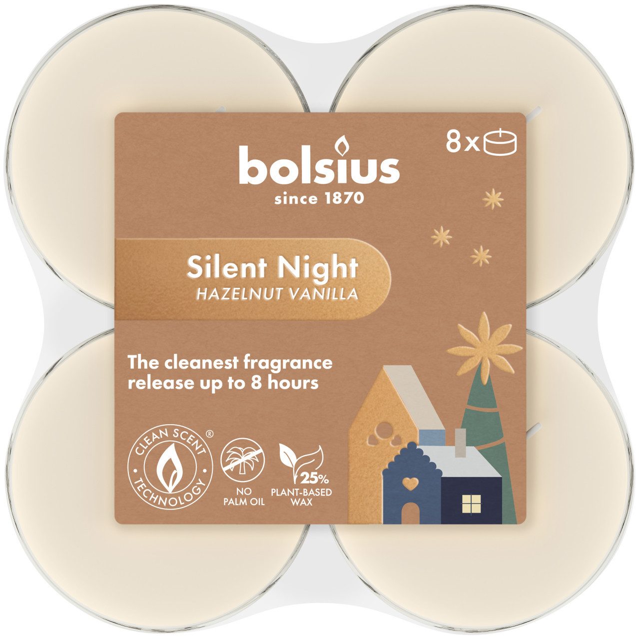 Bolsius Duftkerze Bolsius Duftteelichter XL silent night 8er Pack
