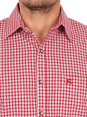 OS-Trachten Trachtenhemd Karo Langarmhemd ALBSTADT rot (Regular Fit