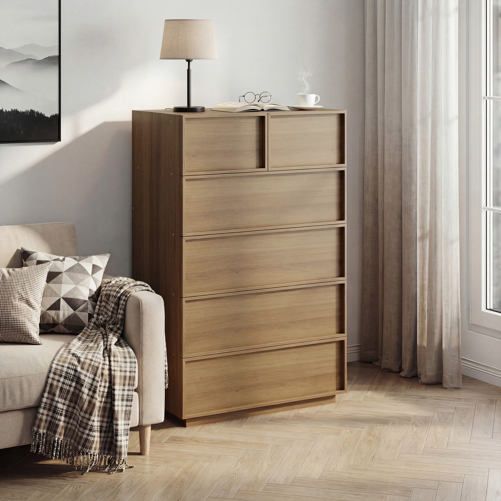Odikalo Sideboard Eckschrank Regal mit kommode & Stauraum (Moderner Kleiderschrank/Schrank aus Holz mit sechs bzw fünf Schubladen Schminktisch geeignet für Wohnzimmer Schlafzimmer Flur80x48x127)