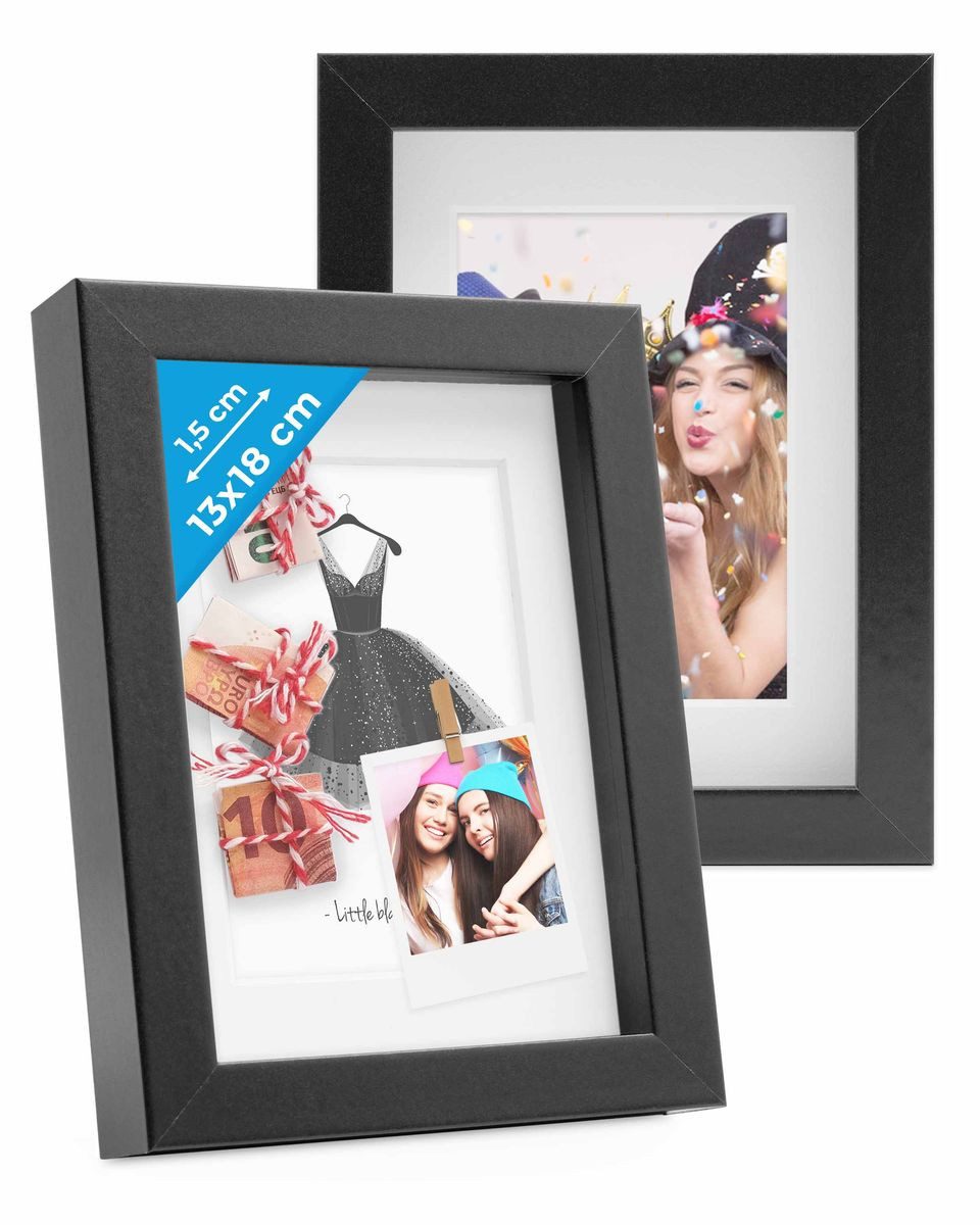 PHOTOLINI Рамки 2er Set 3D-Rahmen mit Passepartout / für Objekte bis 1,5 cm Tiefe