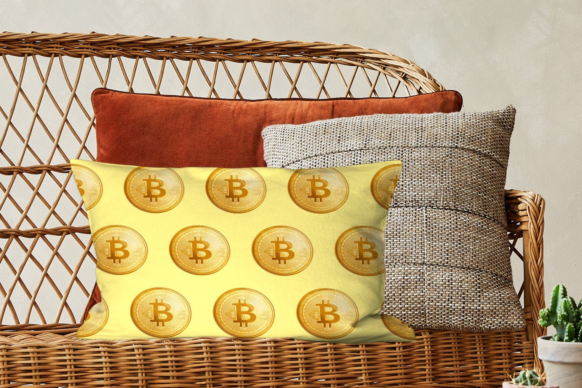 MuchoWow Dekokissen mit Bitcoin - Schlafzimmer Dekokissen Füllung, Zierkissen, Gold Wohzimmer Muster - Dekoration, Gelb, -