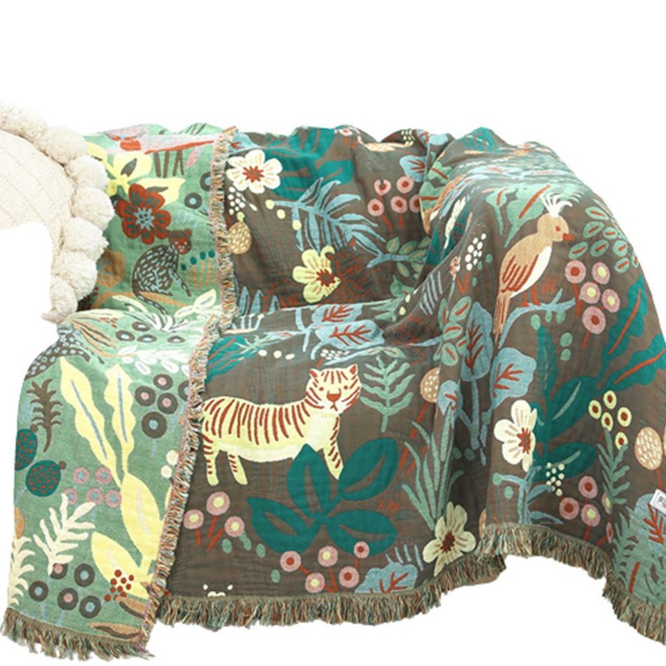 Baumwollbettdecke, Decke Baumwolle Doppelseitig mit Fransen Sofa Blanket  150cmX200cm, FELIXLEO