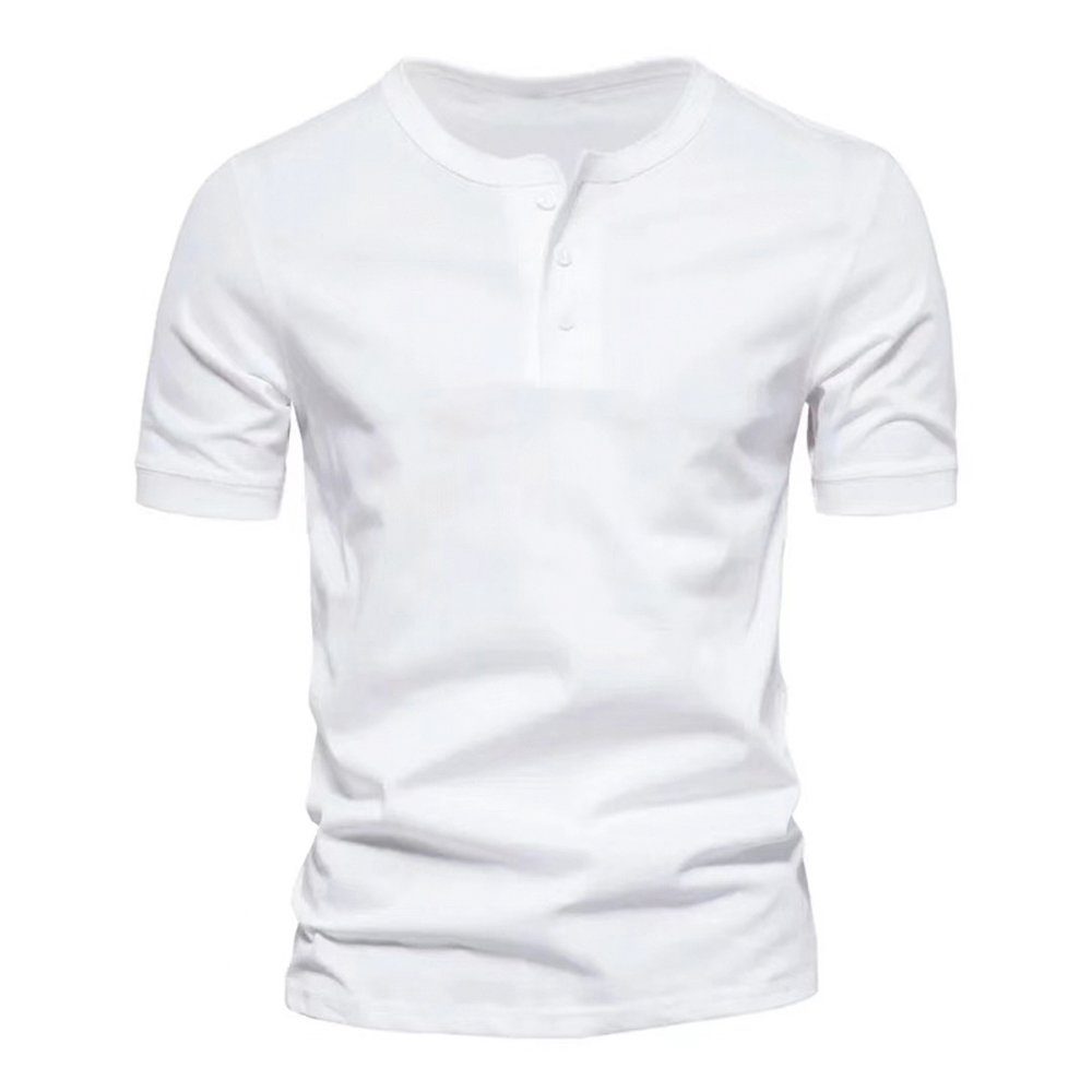 Lapastyle Henleyshirt Herren Kurzarm T-Shirts Oberteile Basic Tops Rundhals Hemden Sommer Einfarbig Knopf Sportshirits Slim-Fit Shirt Weiß