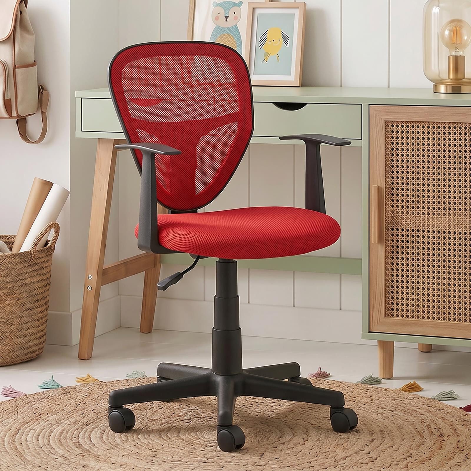 IDIMEX Schreibtischstuhl STUDIO, für Kinder, ergonomisch geformt, höhenverstellbar mit Armlehnen Rot