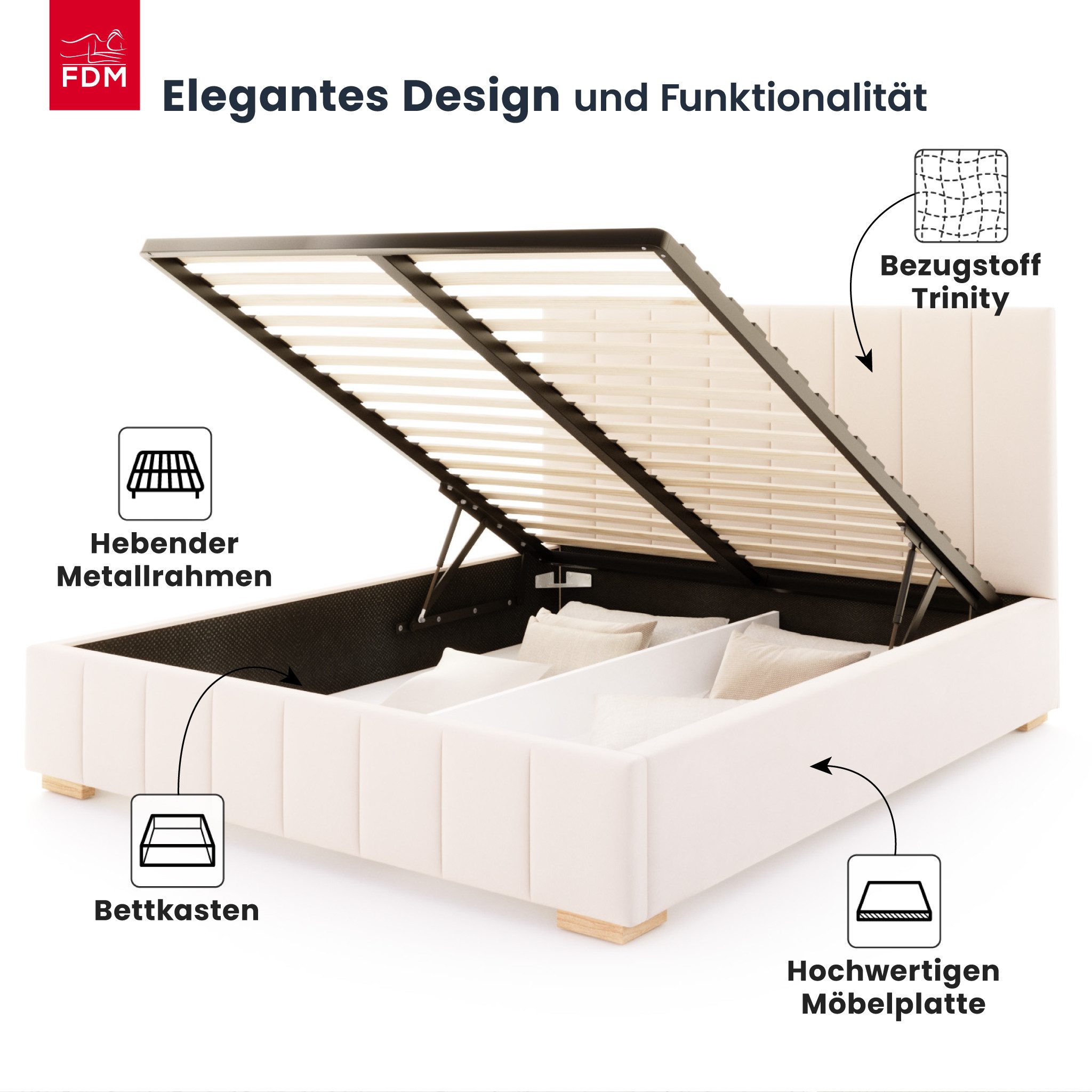 FDM Polsterbett modern mit Bettkasten MADE IN EU - mit hochwertigem Velours Bezug (verfügbar 90x200 120x200 140x200 160x200 180x200cm, Bettrahmen, Bett, mit gro – Bild 3 von 5