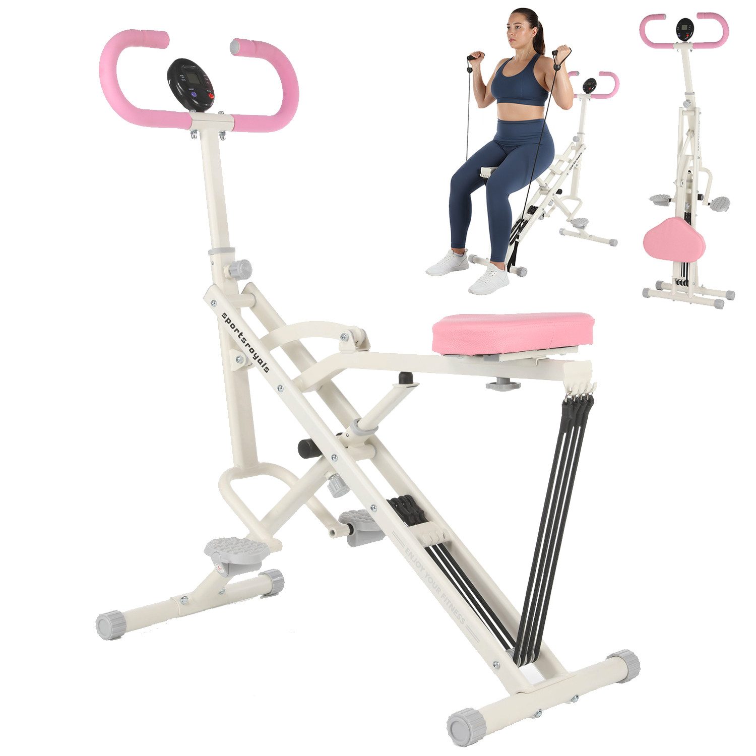kehot Bauchtrainer Faltbarer Bauchtrainer für Ganzkörpertraining Zuhause (Abdominal Trainer mit Widerstandsbändern für Core & Rücken, Stabile Metallkonstruktion, belastbar bis 120 kg), Kompakter Heimtrainer mit Trainingscomputer