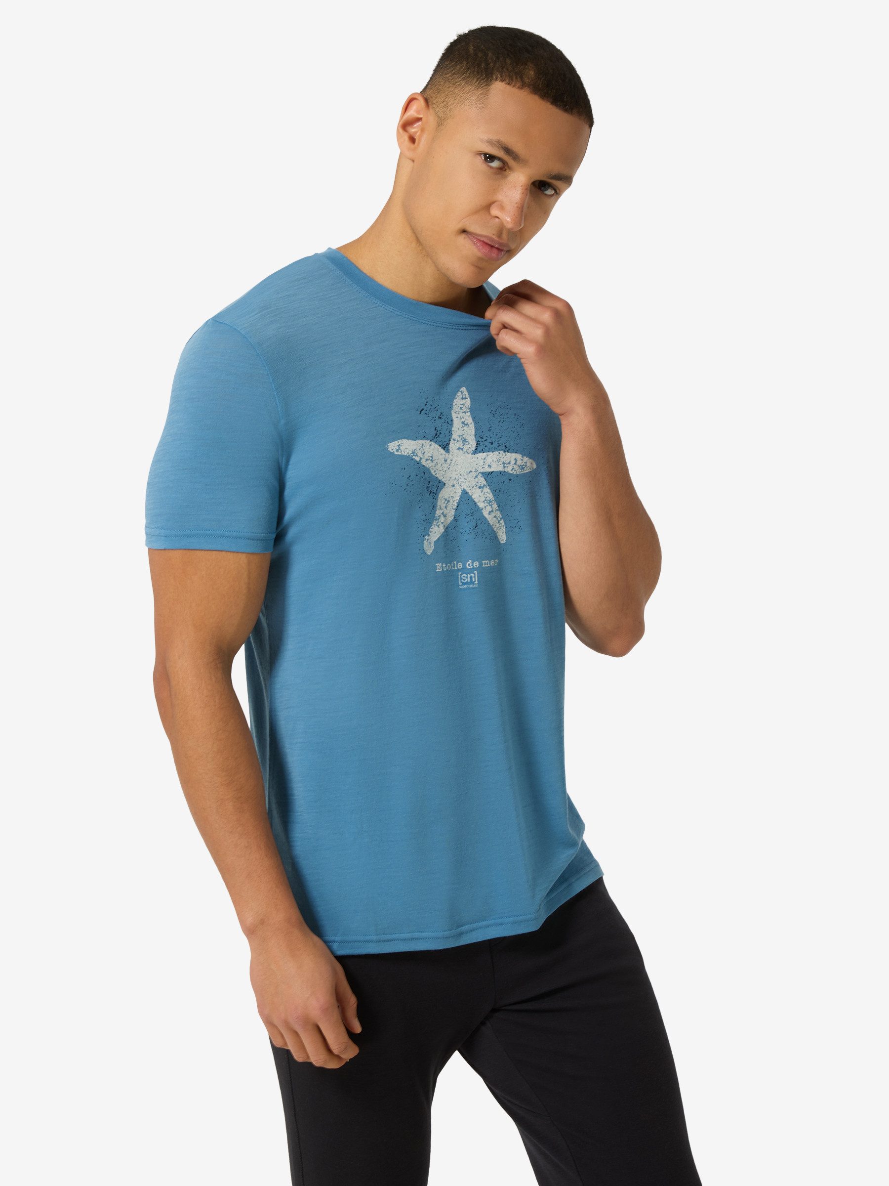 SUPER.NATURAL T-Shirt für Herren,Merino M SEA STAR TEE mit Tier-Motiv, atmungsaktiv