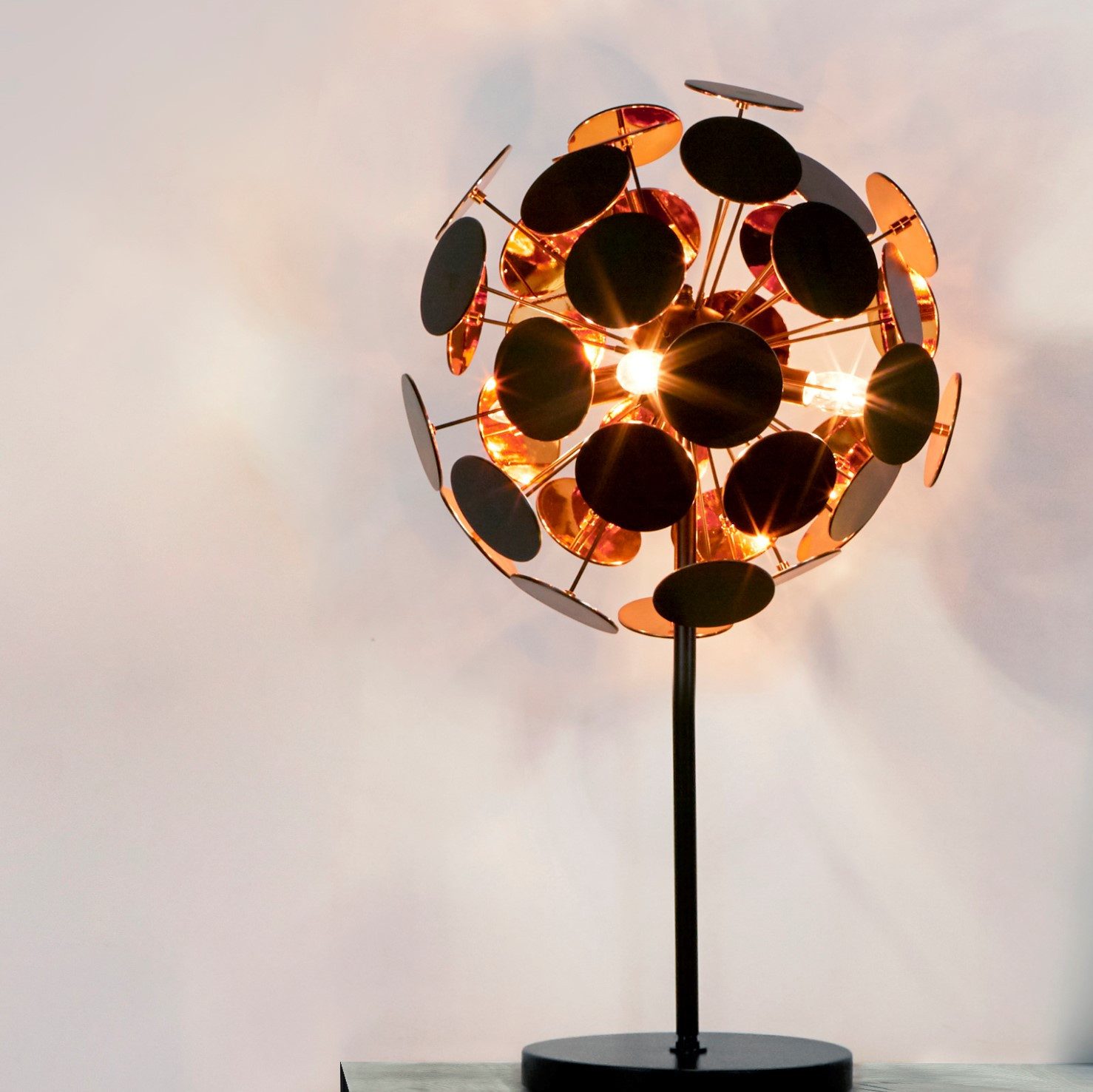 Searchlight Tischleuchte Discus 3Lt Table Lamp - Black Metal & Black & Gold PC Discs, Leuchtmittel wechselbar