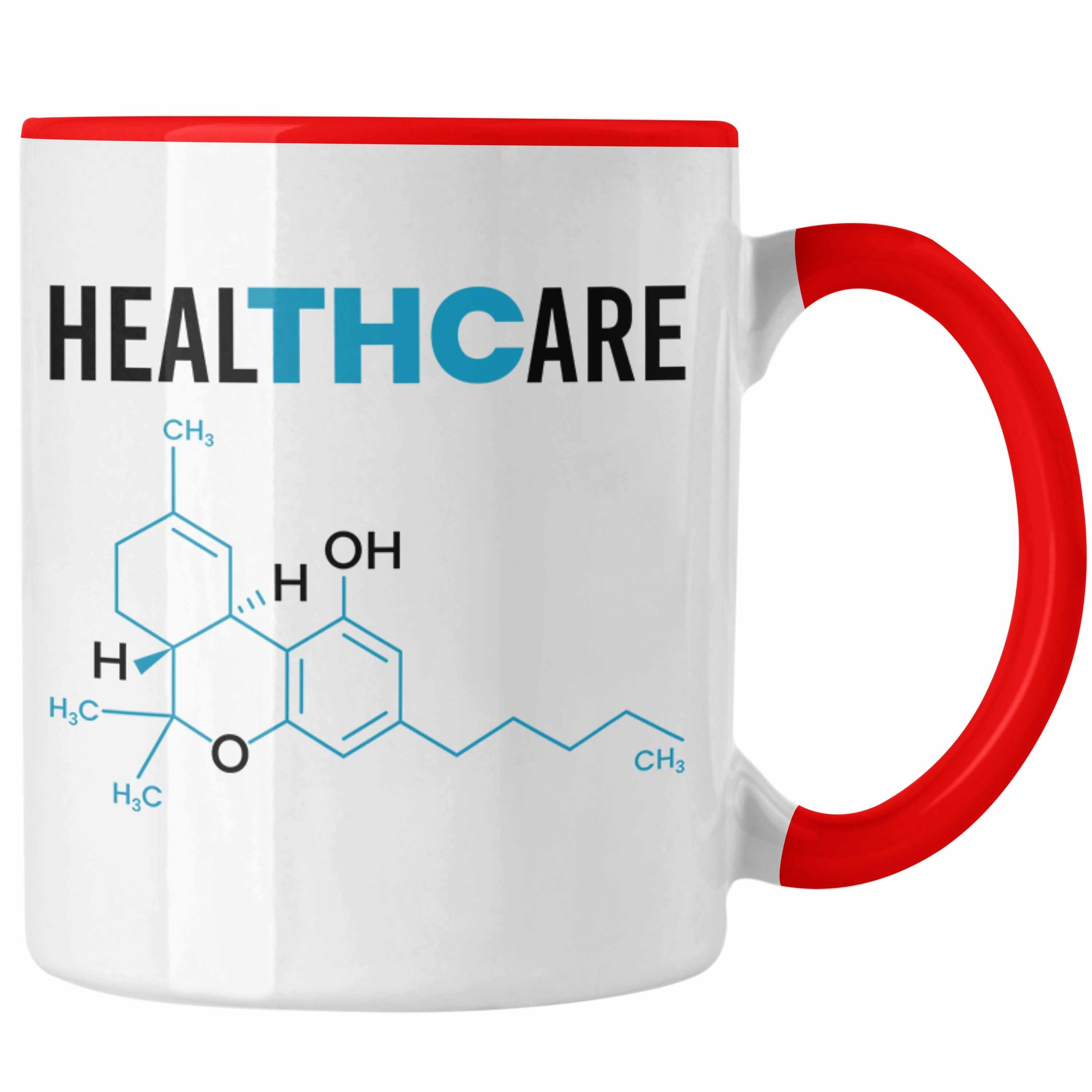 Trendation Tasse THC Tasse "THC - Healthcare" Cannabis-Liebhaber Rot