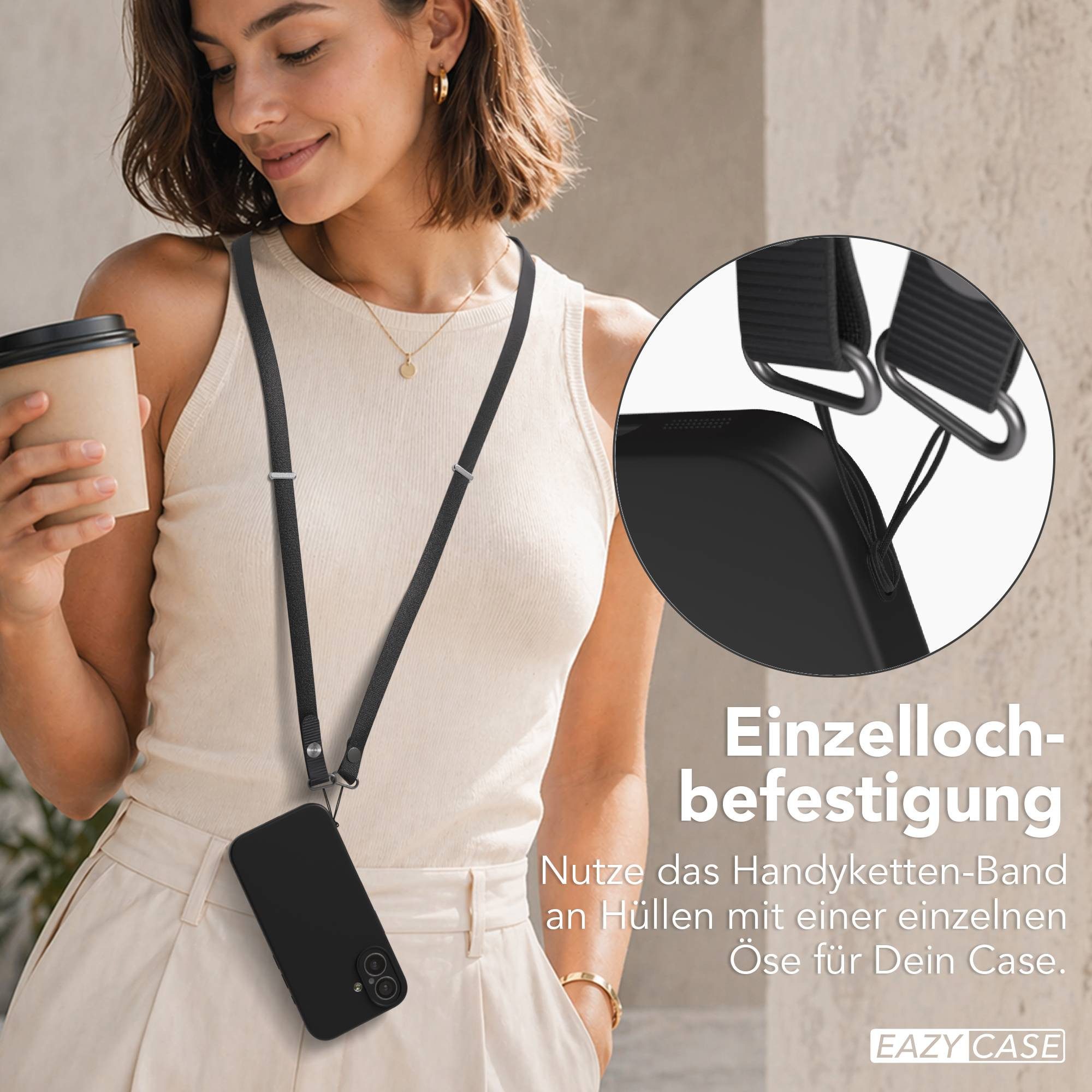 EAZY CASE Schulterriemen Handykette magnetisch Universal für alle Modelle Magnetisches Handyband mit verstellbarer Länge bis 1,90m in Schwarz