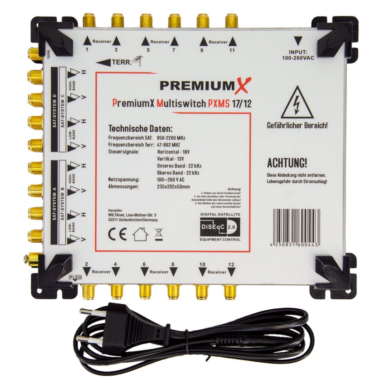 SAT-Multischalter PXMS 17/12 Multischalter mit Netzteil Multiswitch 4 SAT 12 Teilnehmer
