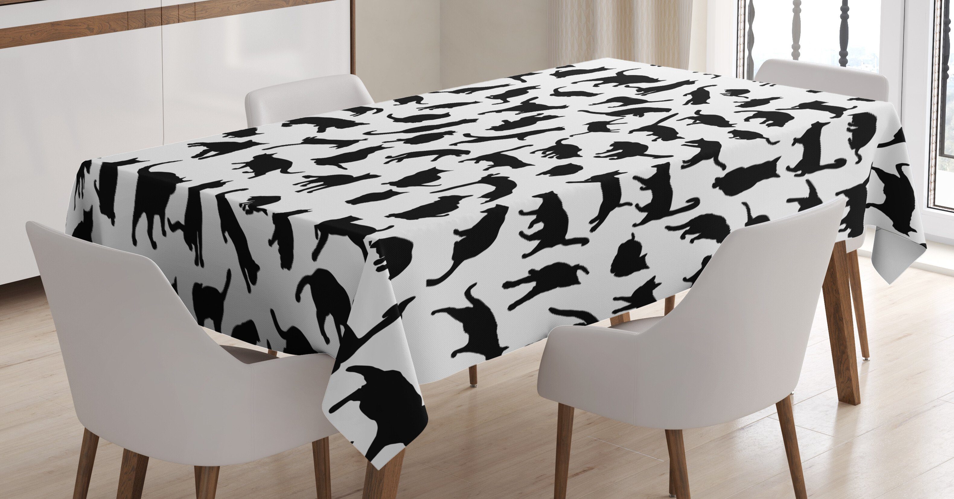 Abakuhaus Tischdecke Bereich Waschbar in geeignet Klare den Außen Farbfest Katzenliebhaber Für Silhouetten Farben, Schwarz
