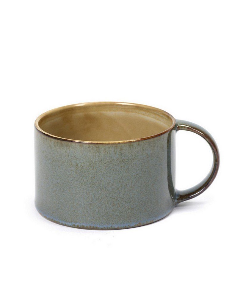 daslagerhaus living Cappuccinotasse Kaffeetasse Steingut beige hellblau, 1-tlg., Steingut
