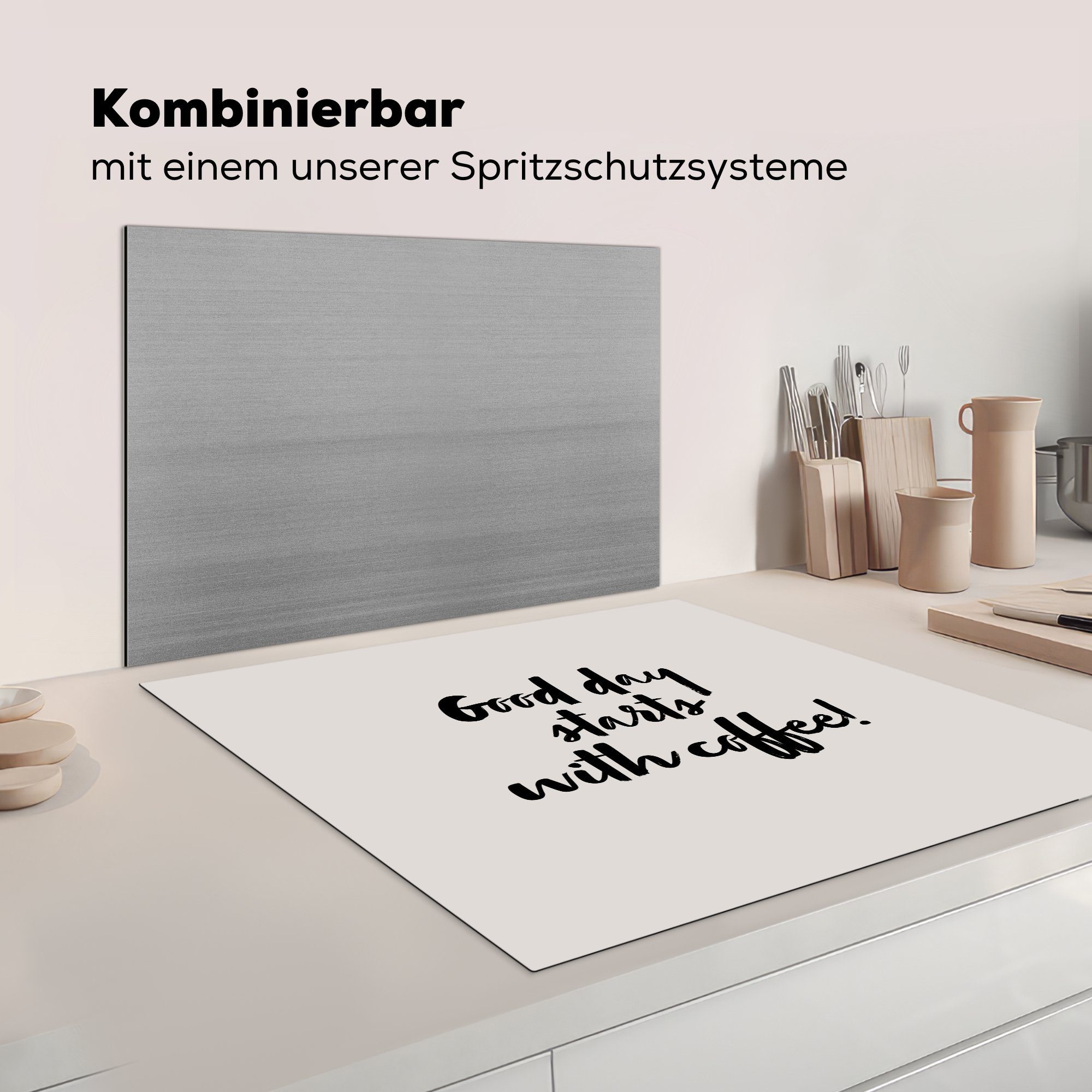 Ceranfeldabdeckung, - küche Arbeitsplatte cm, Küche Zitate 78x78 Ein Herdblende-/Abdeckplatte - für - Kochfeld - guter MuchoWow Vinyl, (1 - Tag, tlg), Induktionsschutz Kaffee