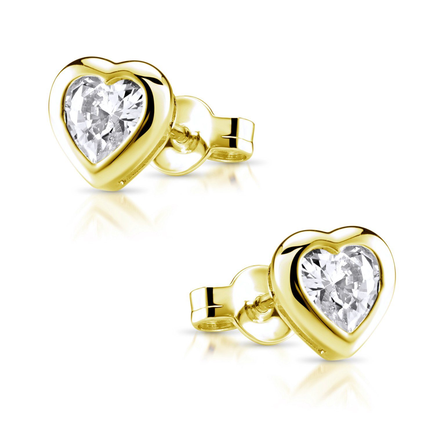 Materia Paar Ohrstecker Herz Zirkonia Gold Weiß SO-11, Sterlingsilber, verg günstig online kaufen