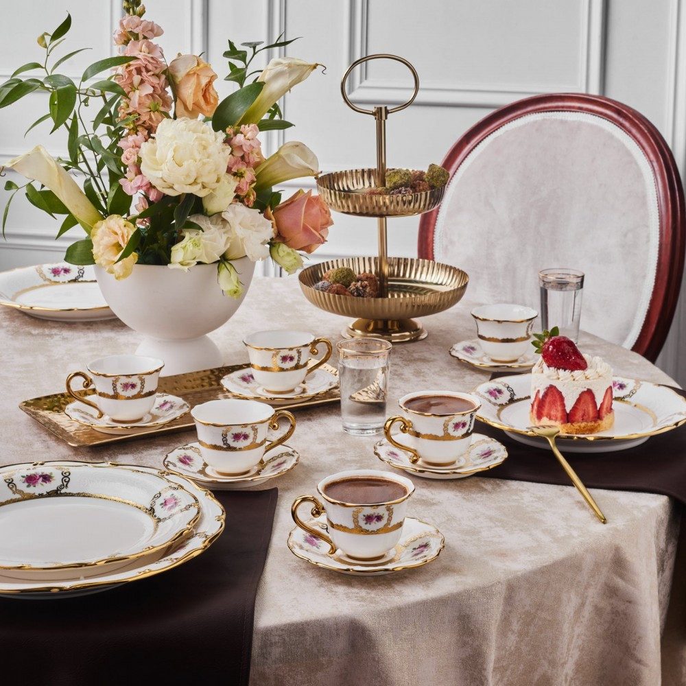 Karaca Kaffeeservice Karaca Royal Bone Elizabeth Kaffeetasse mit Untertasse Set 6 Personen