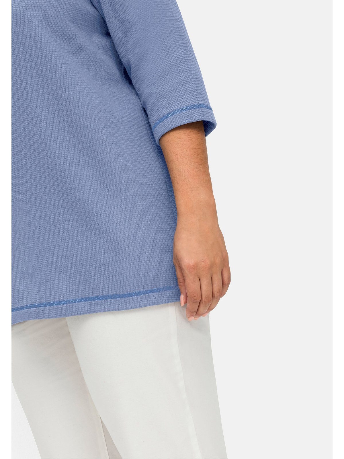 Sheego 3/4-Arm-Shirt Große Größen mittelblau in Optik V-Cut mit strukturierter