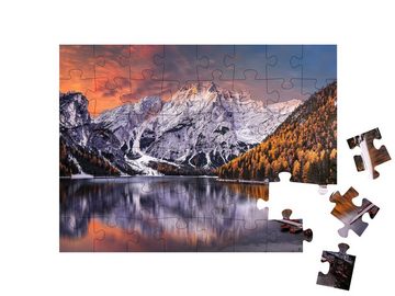 puzzleYOU Puzzle Morgenszene am Pragser Wildsee, Dolomiten, Italien, 48 Puzzleteile, puzzleYOU-Kollektionen Natur, Berge & Täler, Pragser Wildsee