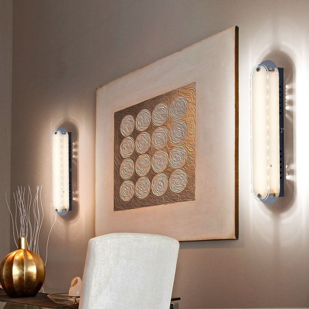 etc-shop LED Wandleuchte, Chrom Warmweiß, verbaut, LED LED-Leuchtmittel Wohn Leuchte Design Wand Zimmer Glas Opal fest Lampe