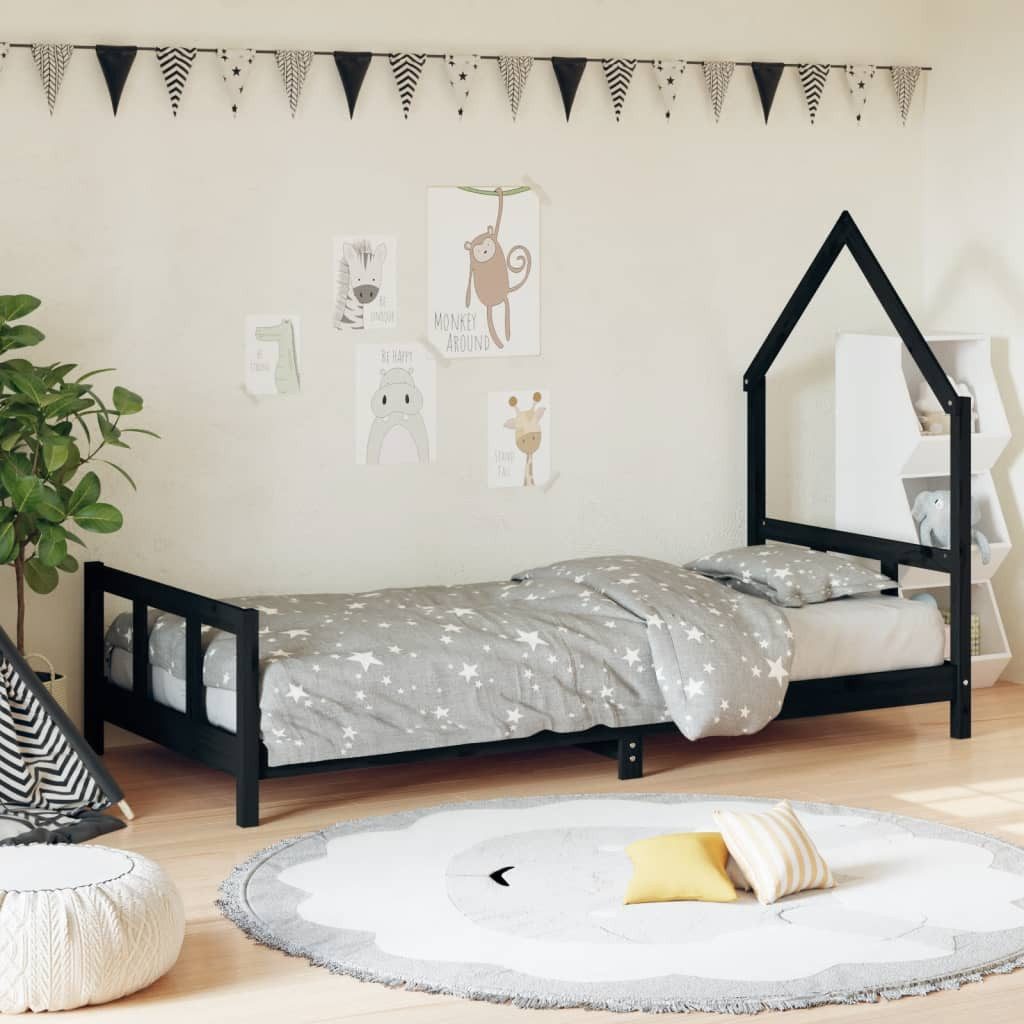 vidaXL Kinderbett 90 x 200 cm Kinderbett Schwarz 90x200 cm Massivholz Kiefer