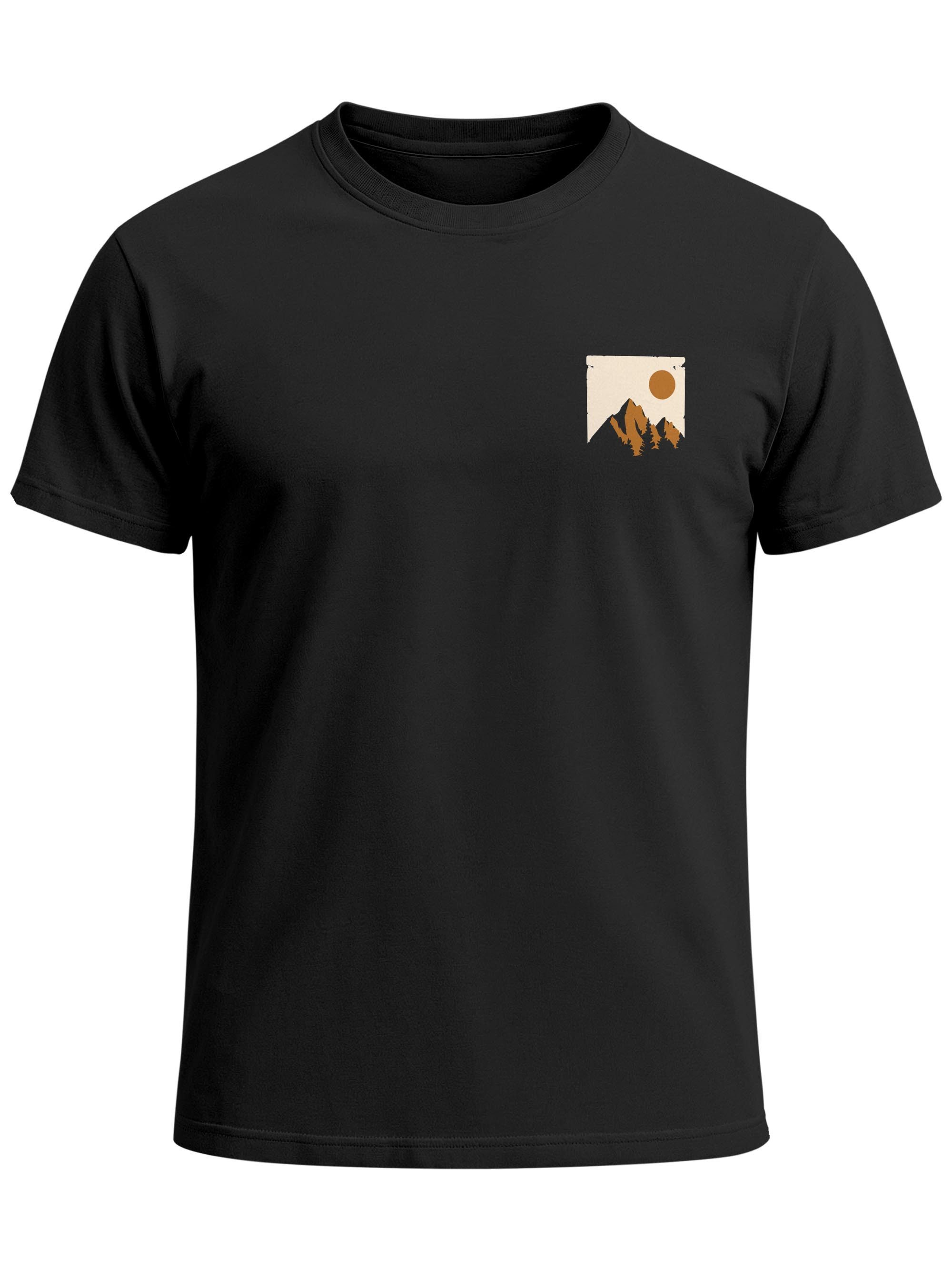Neverless Print-Shirt Herren T-Shirt Outdoor Adventure Printshirt Brustlogo Natur Berge mit Print