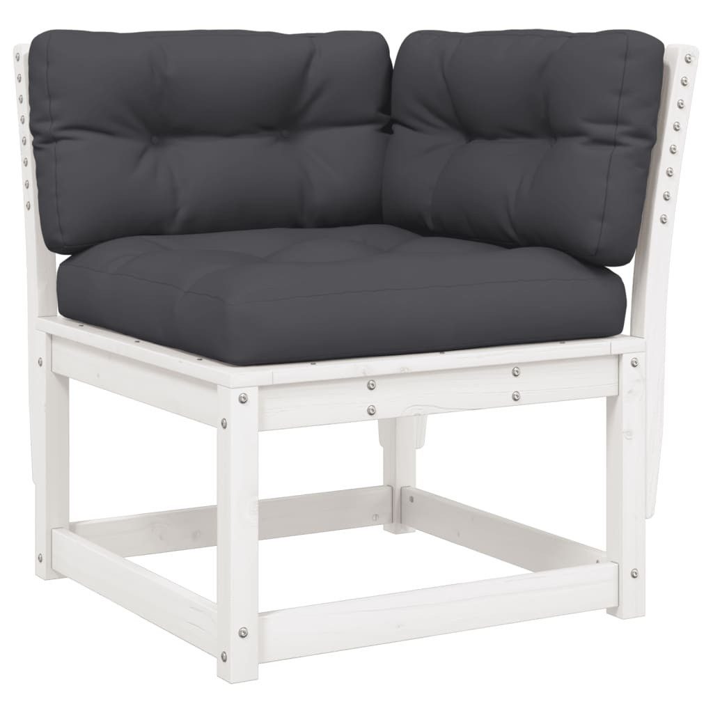 vidaXL Gartenlounge-Set 7-tlg. Garten-Lounge-Set mit Kissen Weiß Massivholz Kiefer, (7-tlg)
