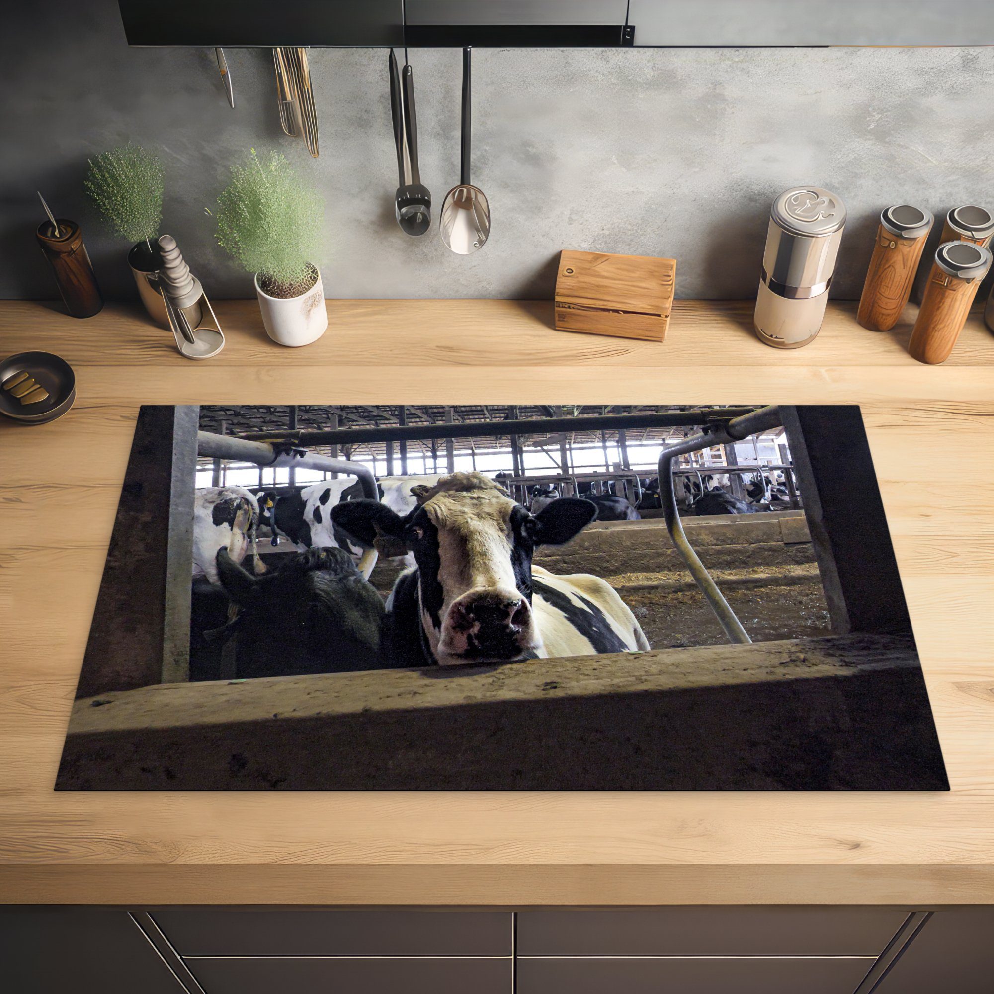 MuchoWow Herdblende-/Abdeckplatte Kuh für Bauernhof, Arbeitsplatte cm, Ceranfeldabdeckung, Vinyl, (1 küche tlg), 83x51 - - Stall