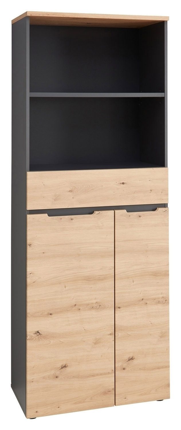 Innostyle Aktenschrank Büroschrank MEMPHIS, Artisan Eiche Dekor, Graphit, 2 Fächer, 1 Schublade, 2 Türen
