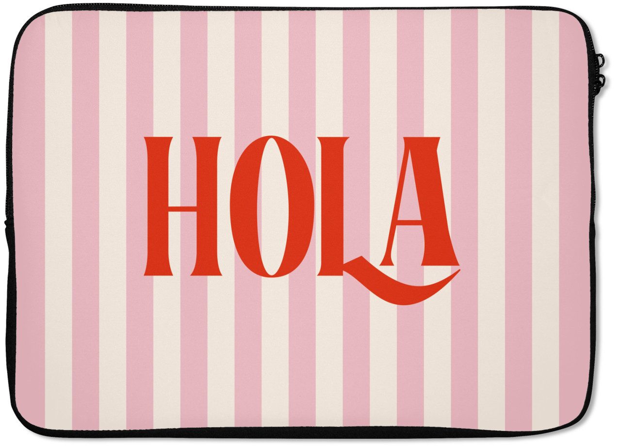 MuchoWow Laptop-Hülle Hola - Zitat - Streifen - Pastell - Rosa - Rot - Weiß 13.3 Zoll, Laptopsleeve, weiches Innenfutter zum Schutz Kratzern, Laptoptasche