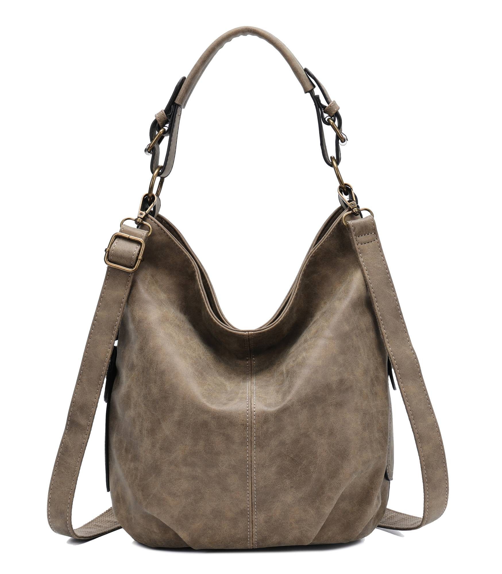 ITALYSHOP24 Schultertasche DAMEN SHOPPER Hobo Bag Umhängetasche Handtasche City Bag Cross-Over (Spar-Set: Henkel Tasche mit Schultergurt, Workbag Leder Optik, 2-tlg), Damentasche Freizeit Abend Leder Optik Henkeltasche Reise Crossbody