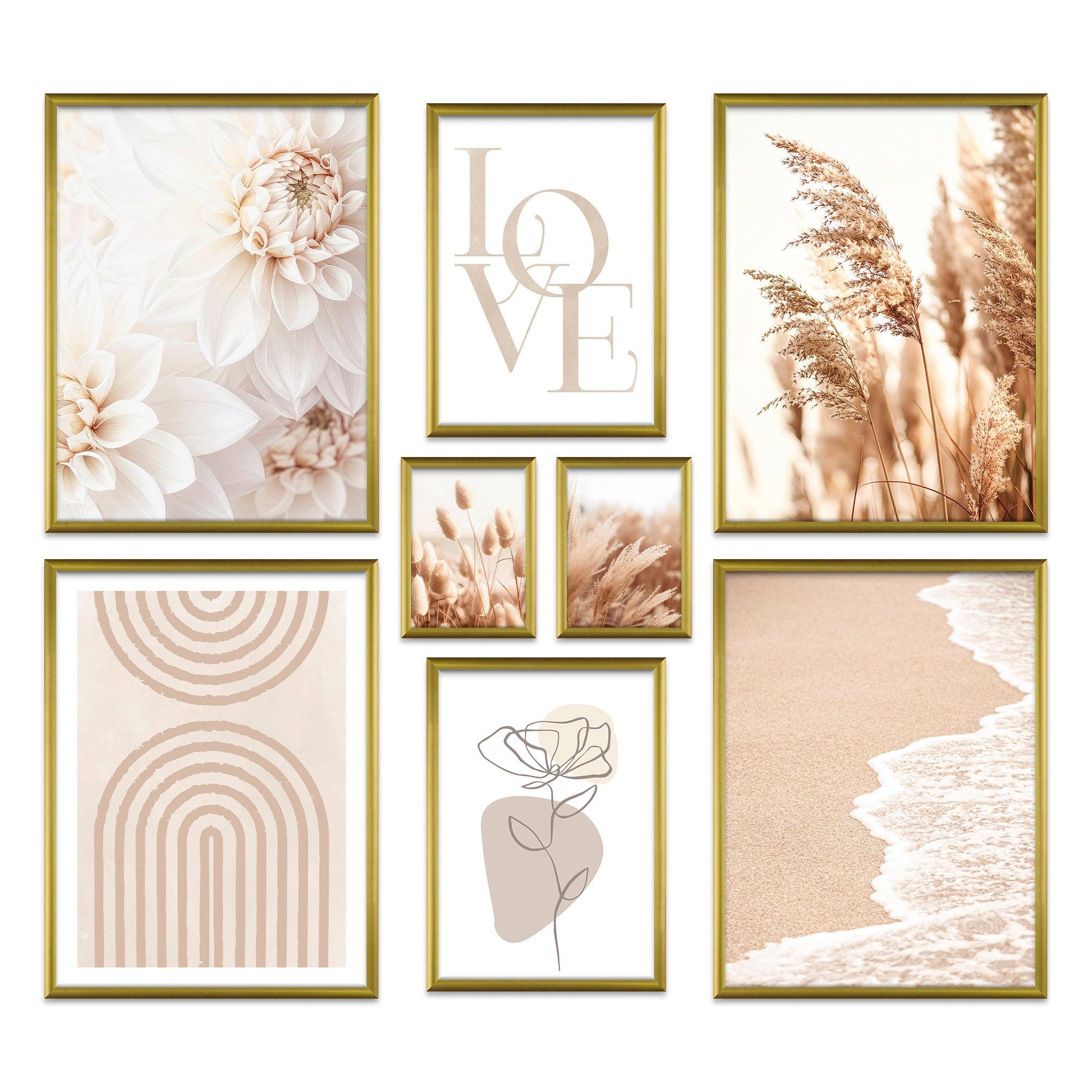 ARTFAVES Bilder-Collage Poster Set Beige Softness I mehrteilige Bilderwand I Wandbilder Beige, (Wandbilder modern, 8 St)