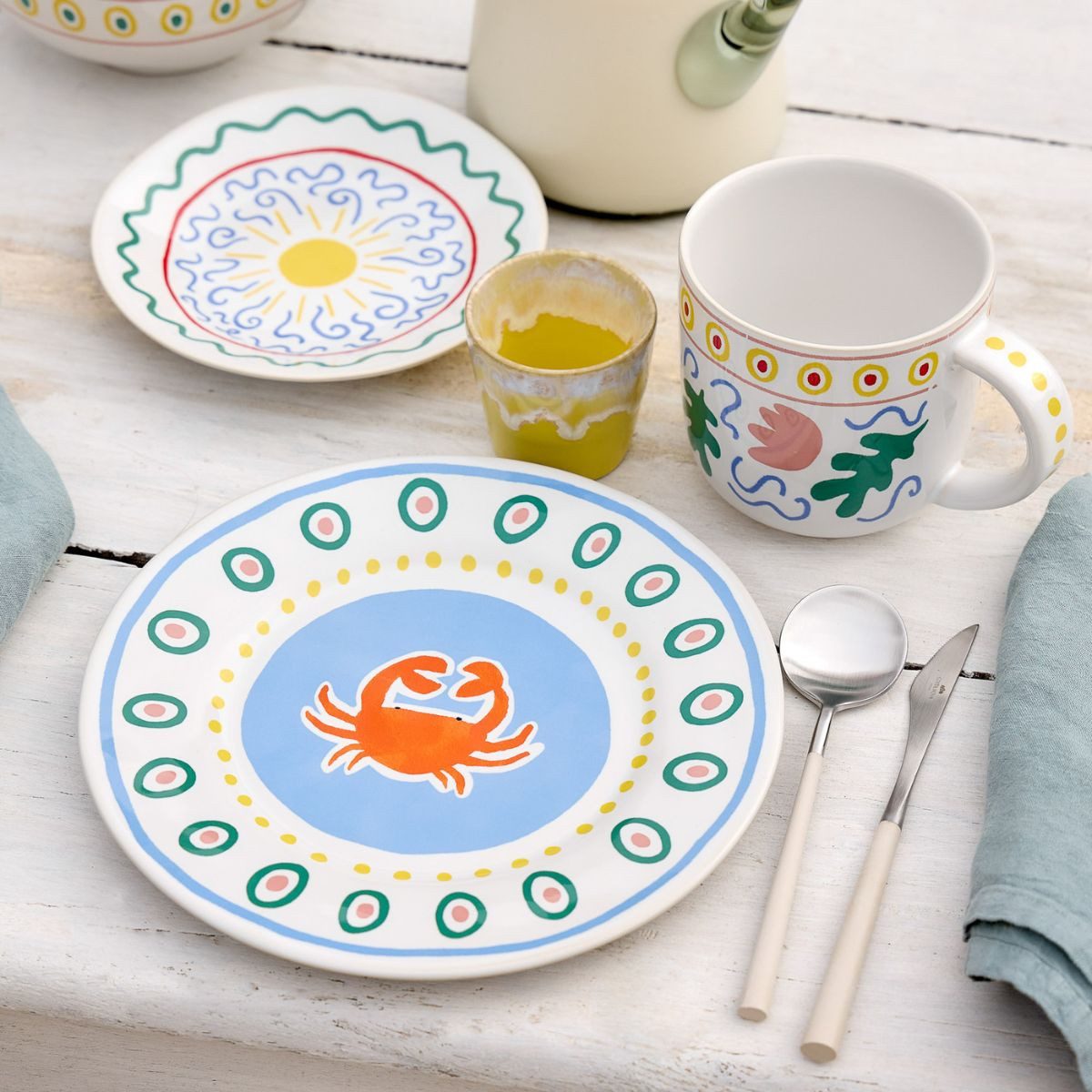 Costa Nova Frühstücksteller Summer Bliss, Crab White, 22 cm, Costa Nova, (1 St), Ø ca. 22,1 cm, Höhe ca. 1,6 cm