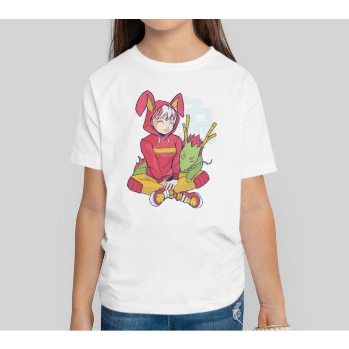 WS-Trend Print-Shirt Anime Girl mit Drachen Kinder Jugend T-Shirt Gr. 122 bis 164