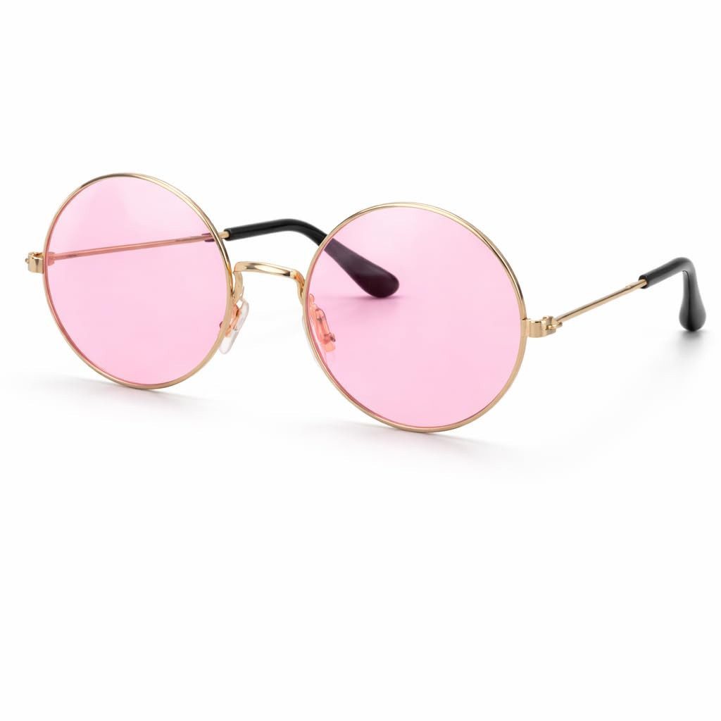 Costumed Kostüm Hippie Brille – runde rosa Sonnenbrille für Fasching & Karneval